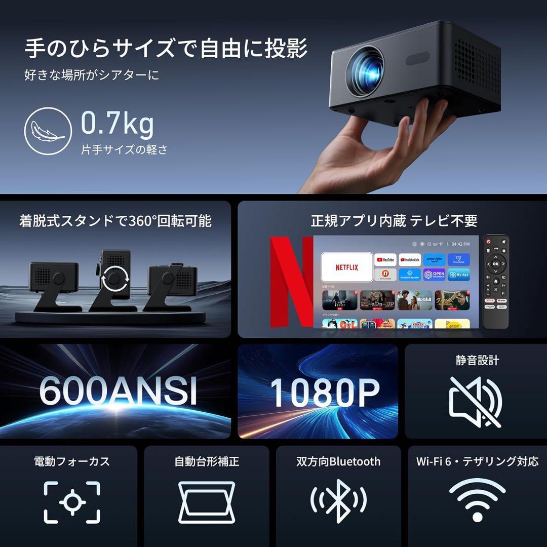 プロジェクターMX1自動台形補正Netflix・Prime Video など搭載