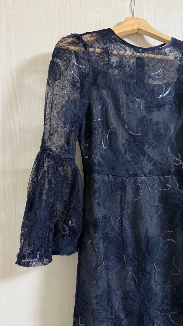 パーティドレス　結婚式　披露宴　スパンコール　レディース　S ネイビー