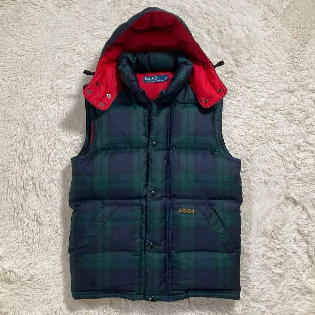 極美品 ポロバイラルフローレン ダウンベスト チェック ブラックウォッチ S