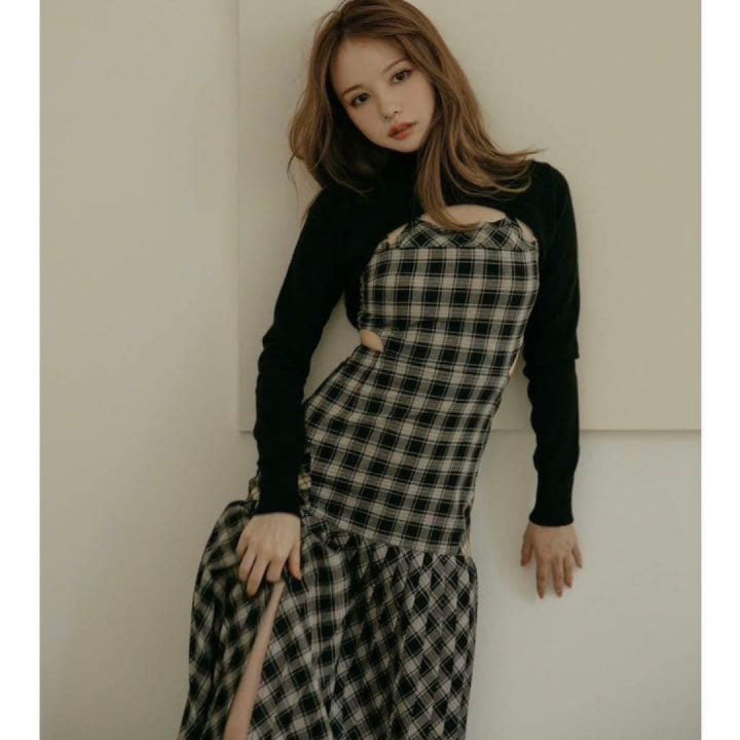 andmary anna check dress ブラック