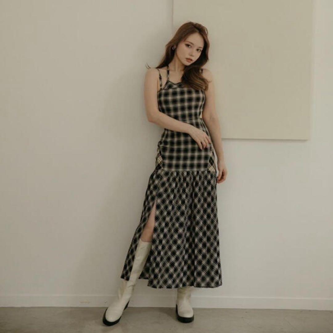 andmary anna check dress ブラック
