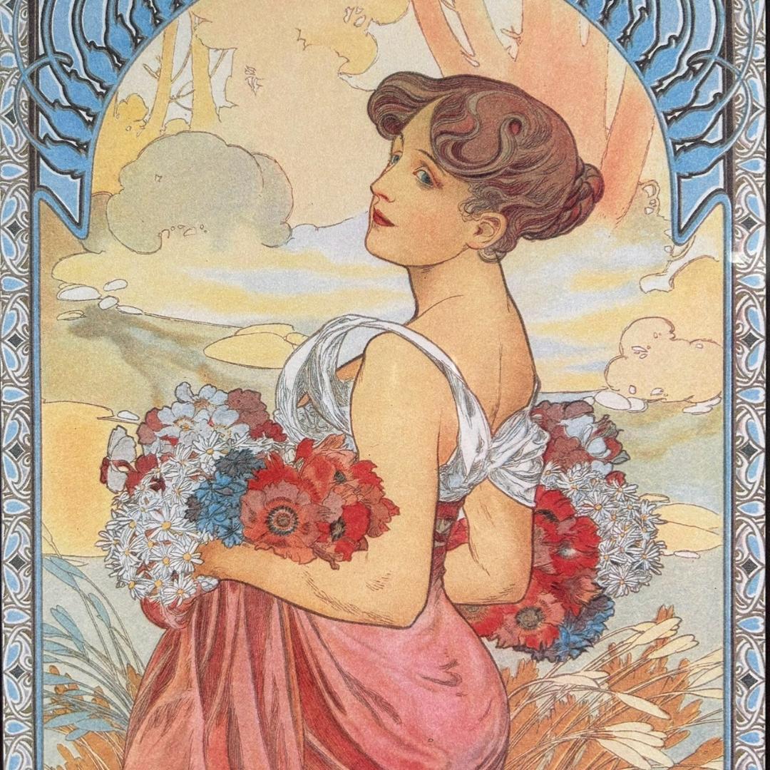 美品 アルフォンス・ミュシャ「四季・夏」リトグラフ 摺師サイン入り 豪華額装