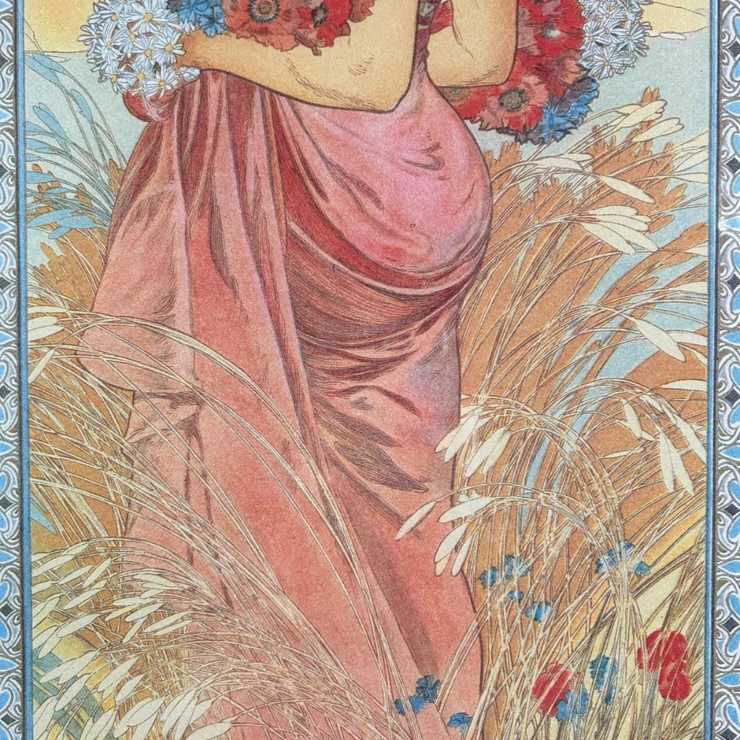 美品 アルフォンス・ミュシャ「四季・夏」リトグラフ 摺師サイン入り 豪華額装