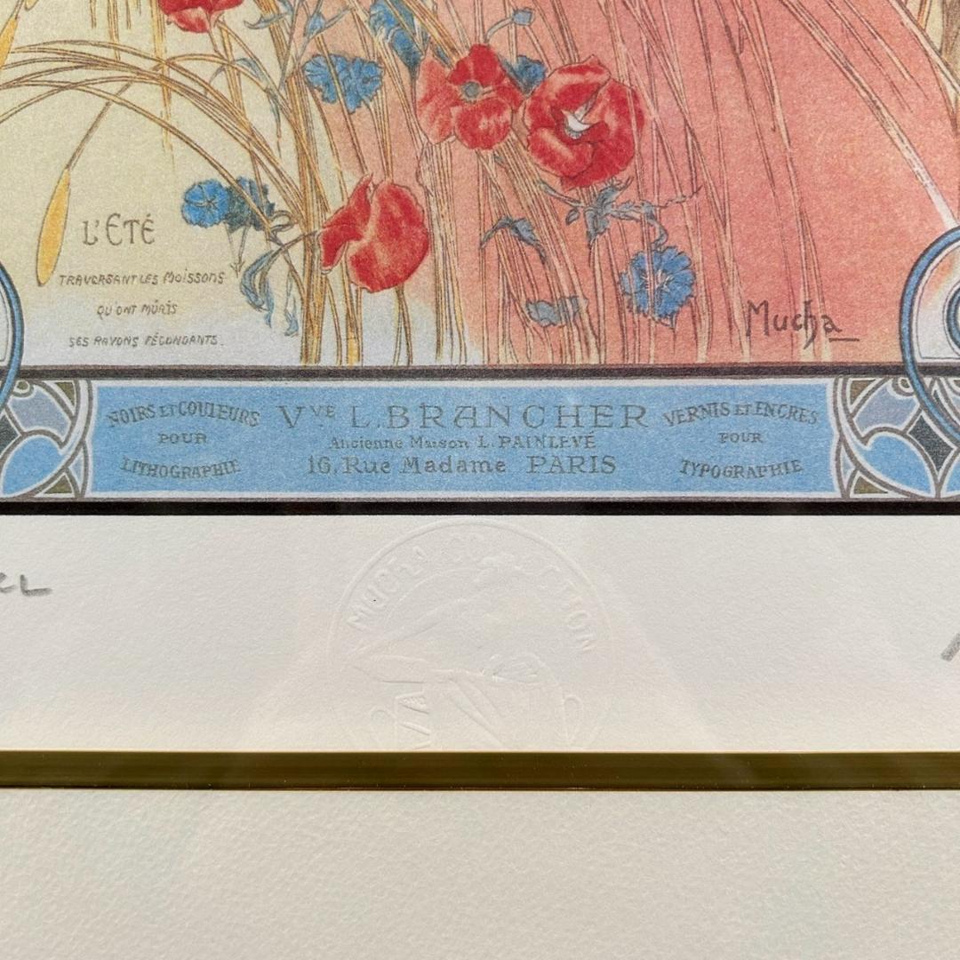 美品 アルフォンス・ミュシャ「四季・夏」リトグラフ 摺師サイン入り 豪華額装
