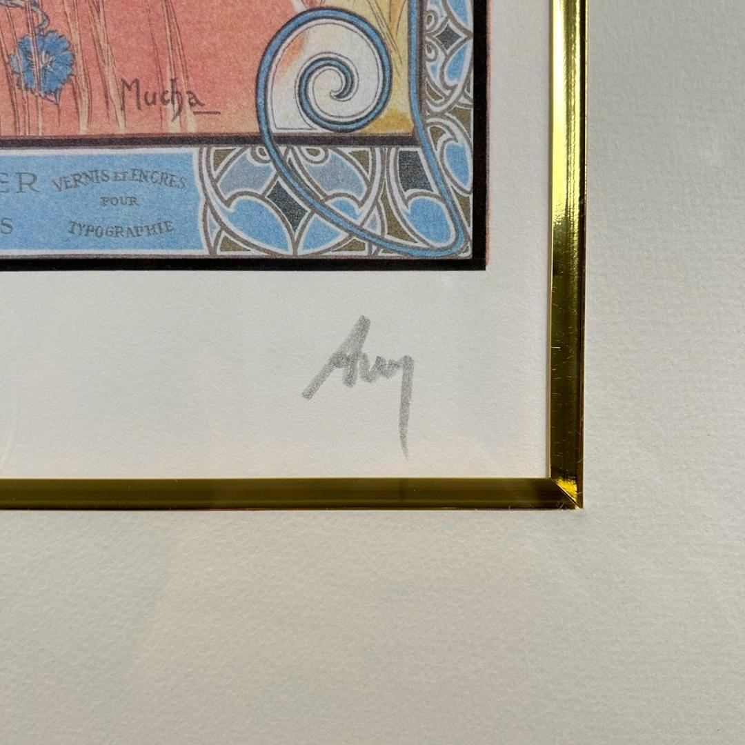 美品 アルフォンス・ミュシャ「四季・夏」リトグラフ 摺師サイン入り 豪華額装