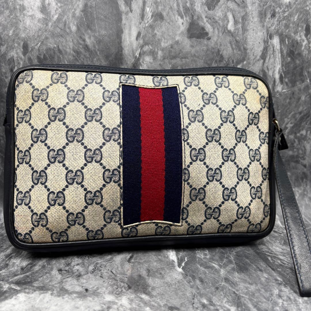 ✨美品✨GUCCI シェリーライン GG クラッチバッグ ネイビー レザー