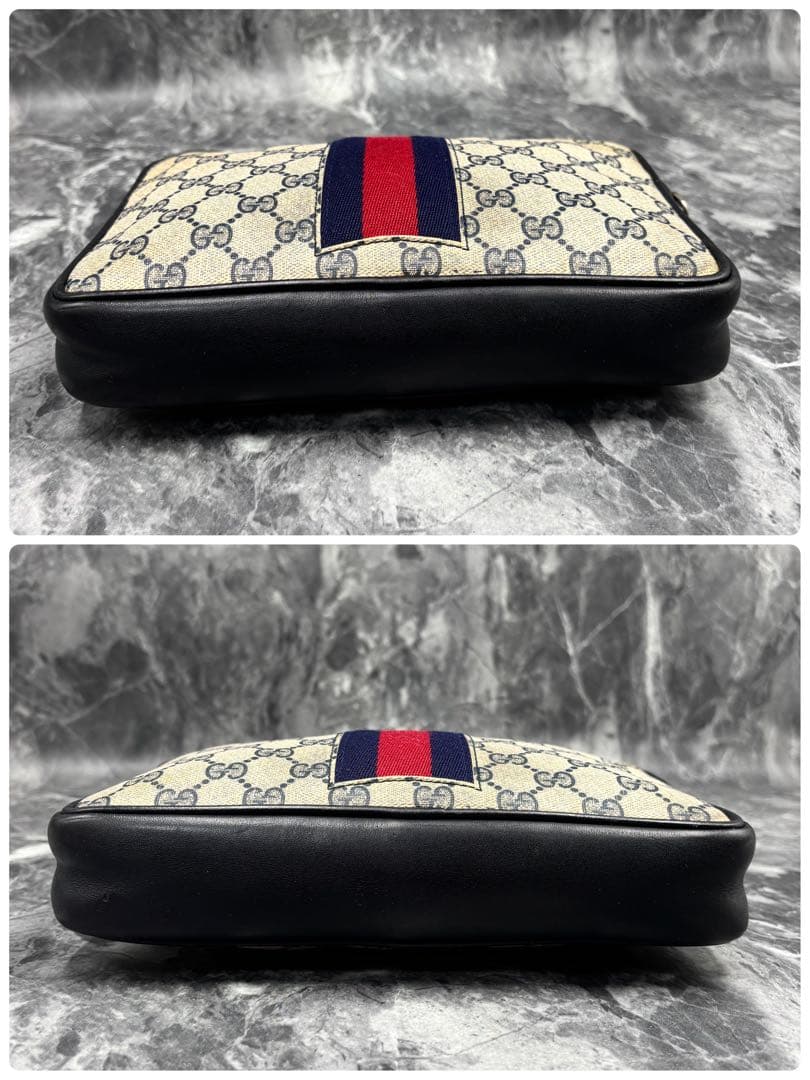 ✨美品✨GUCCI シェリーライン GG クラッチバッグ ネイビー レザー