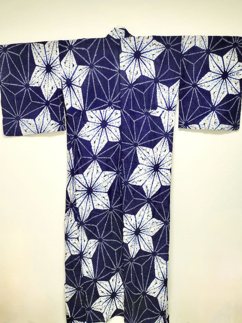 【超美品】有松絞り 麻の葉 浴衣 着物 単衣 トール きものやまと 巻き上げ絞り