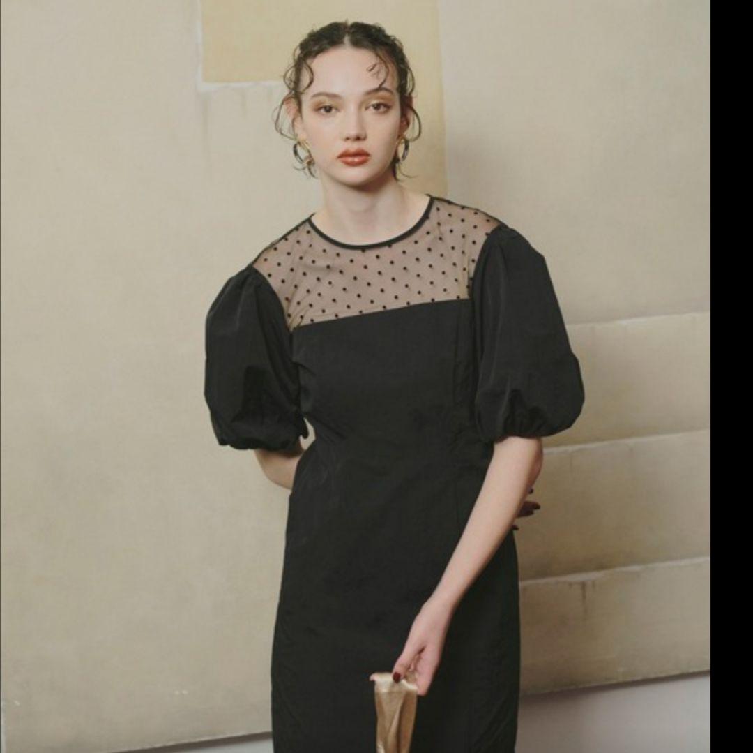 ANDRESD deccolete dot dress 結婚式 ワンピース