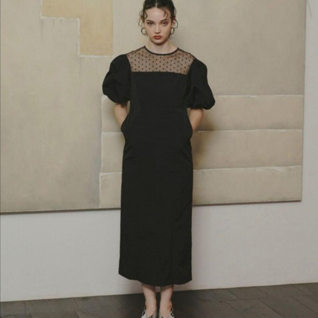 ANDRESD deccolete dot dress 結婚式 ワンピース