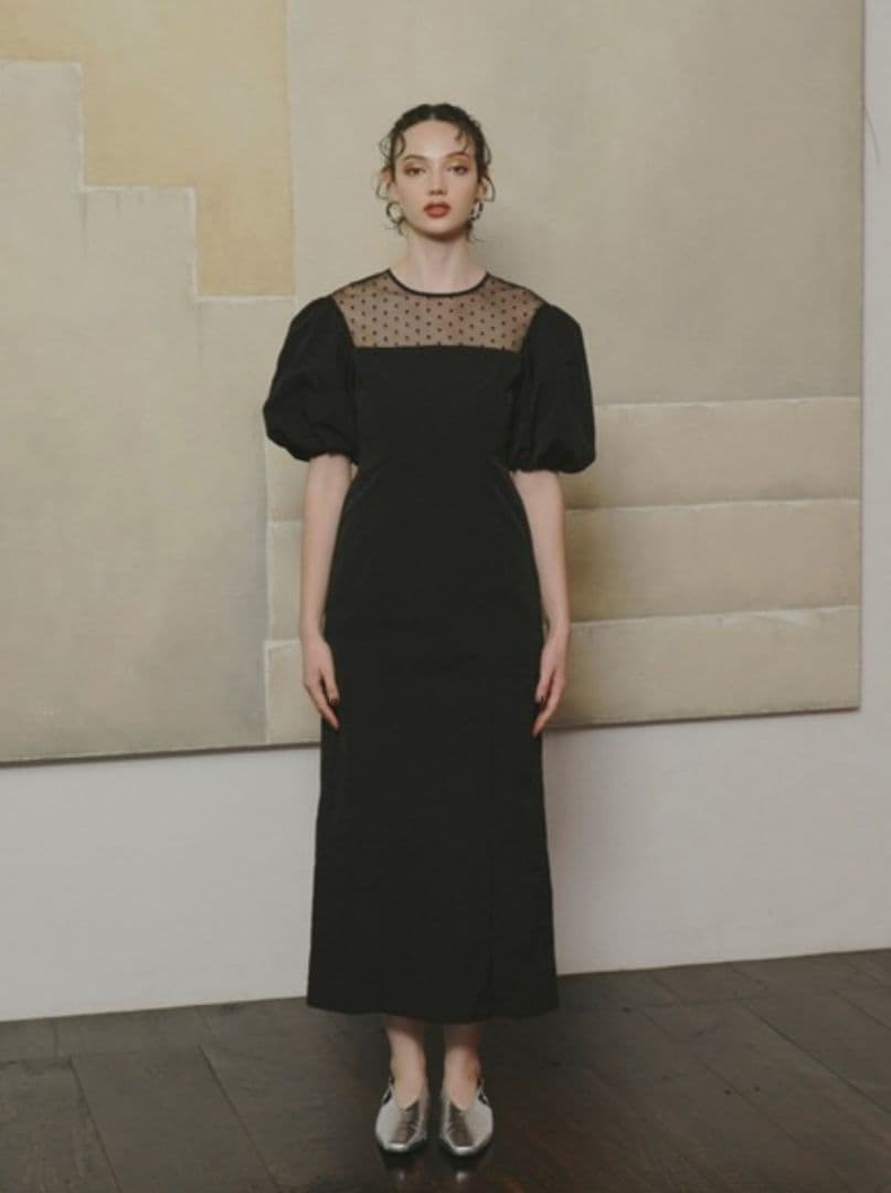 ANDRESD deccolete dot dress 結婚式 ワンピース