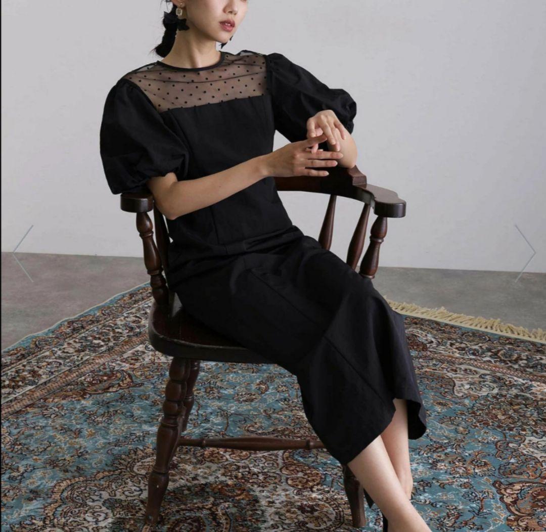 ANDRESD deccolete dot dress 結婚式 ワンピース