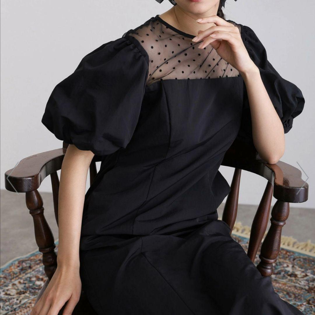 ANDRESD deccolete dot dress 結婚式 ワンピース