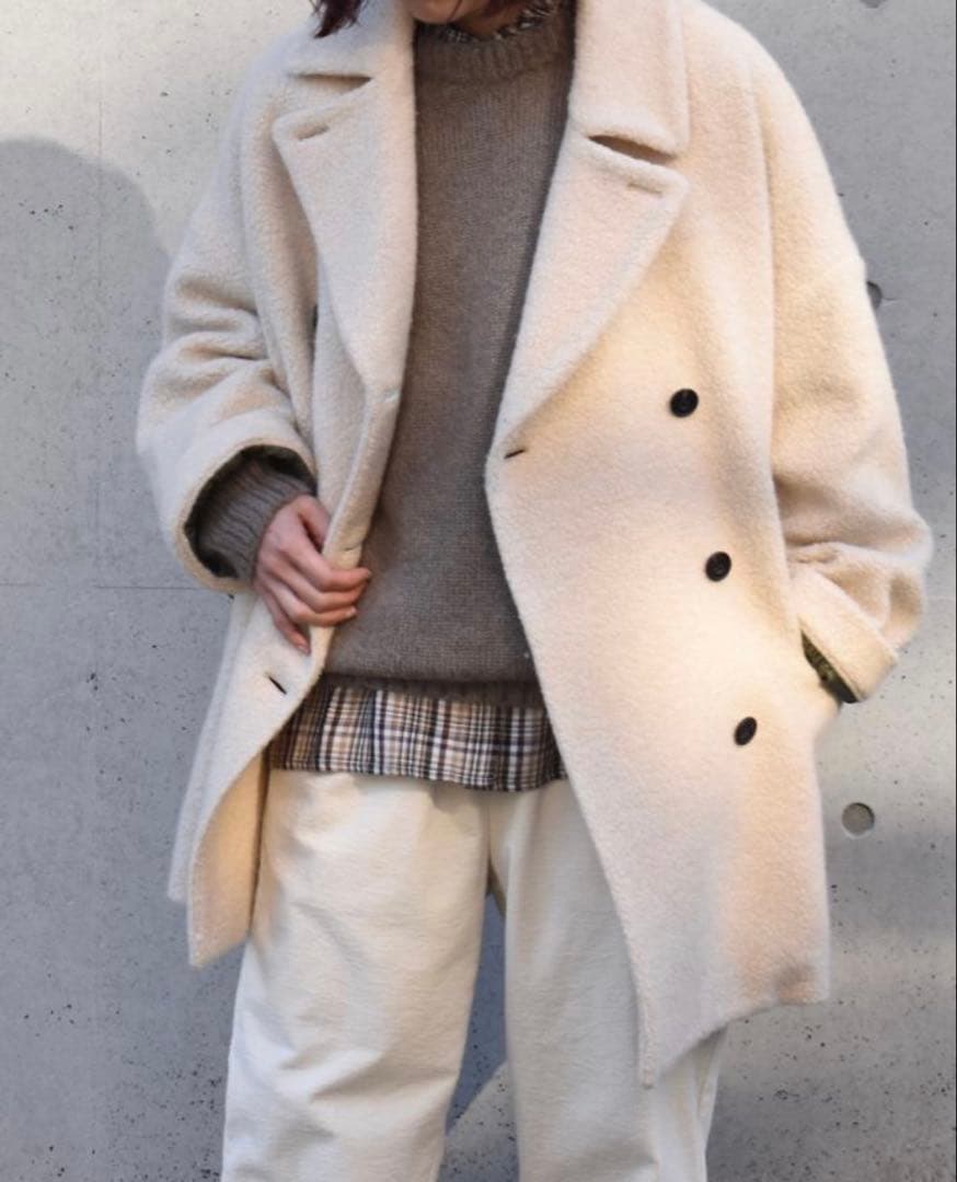 メゾンドソイル　リサイクルボアウール ダブルオーバーコート　アイボリー