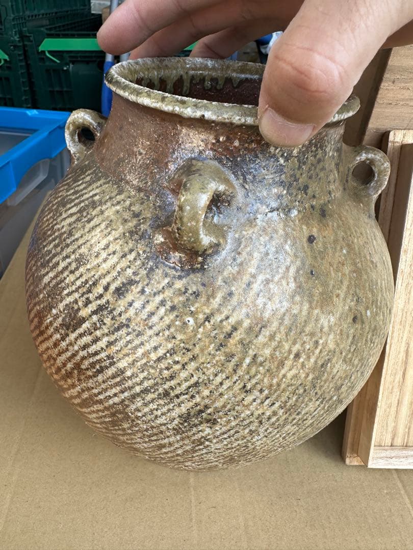た*ん様 島岡達三作ー 陶器 花瓶 持ち手付き 大きめ 木箱付き