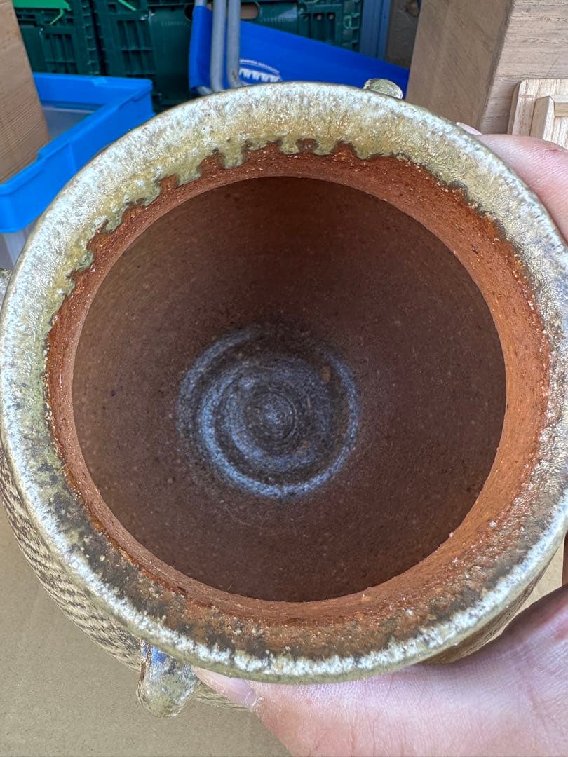 た*ん様 島岡達三作ー 陶器 花瓶 持ち手付き 大きめ 木箱付き