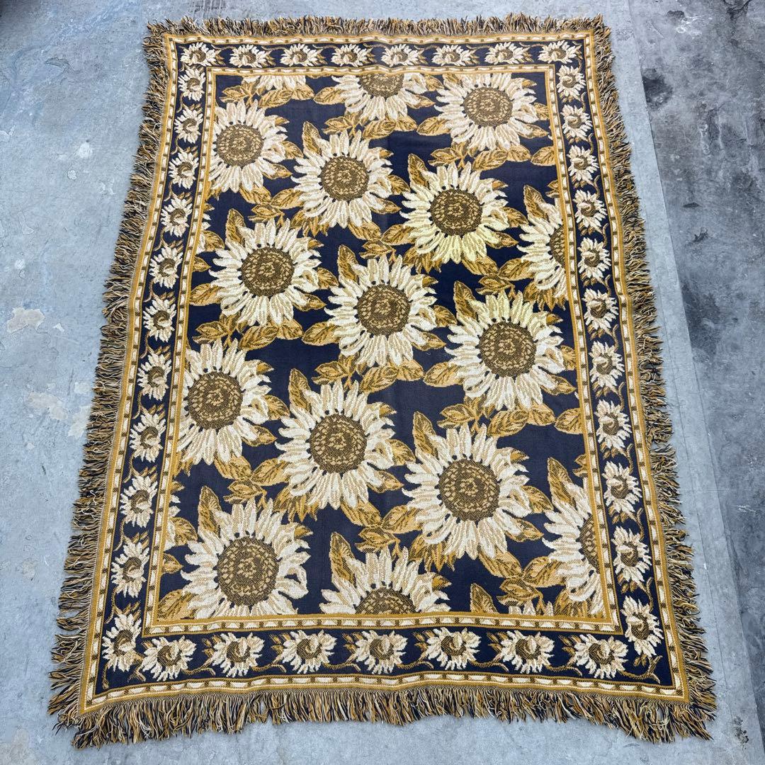 花　向日葵　マルチカバー　ソファーカバー　ヴィンテージラグ　178x128