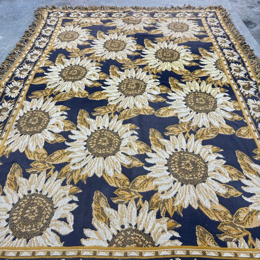 花　向日葵　マルチカバー　ソファーカバー　ヴィンテージラグ　178x128