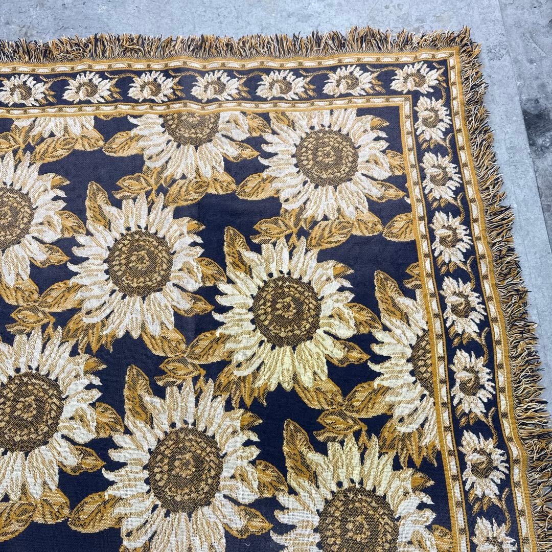 花　向日葵　マルチカバー　ソファーカバー　ヴィンテージラグ　178x128