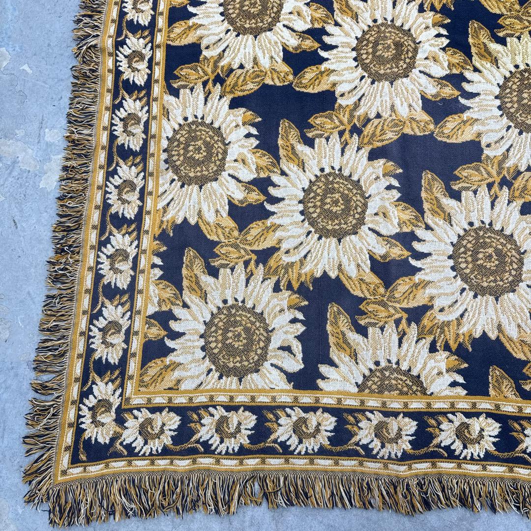 花　向日葵　マルチカバー　ソファーカバー　ヴィンテージラグ　178x128