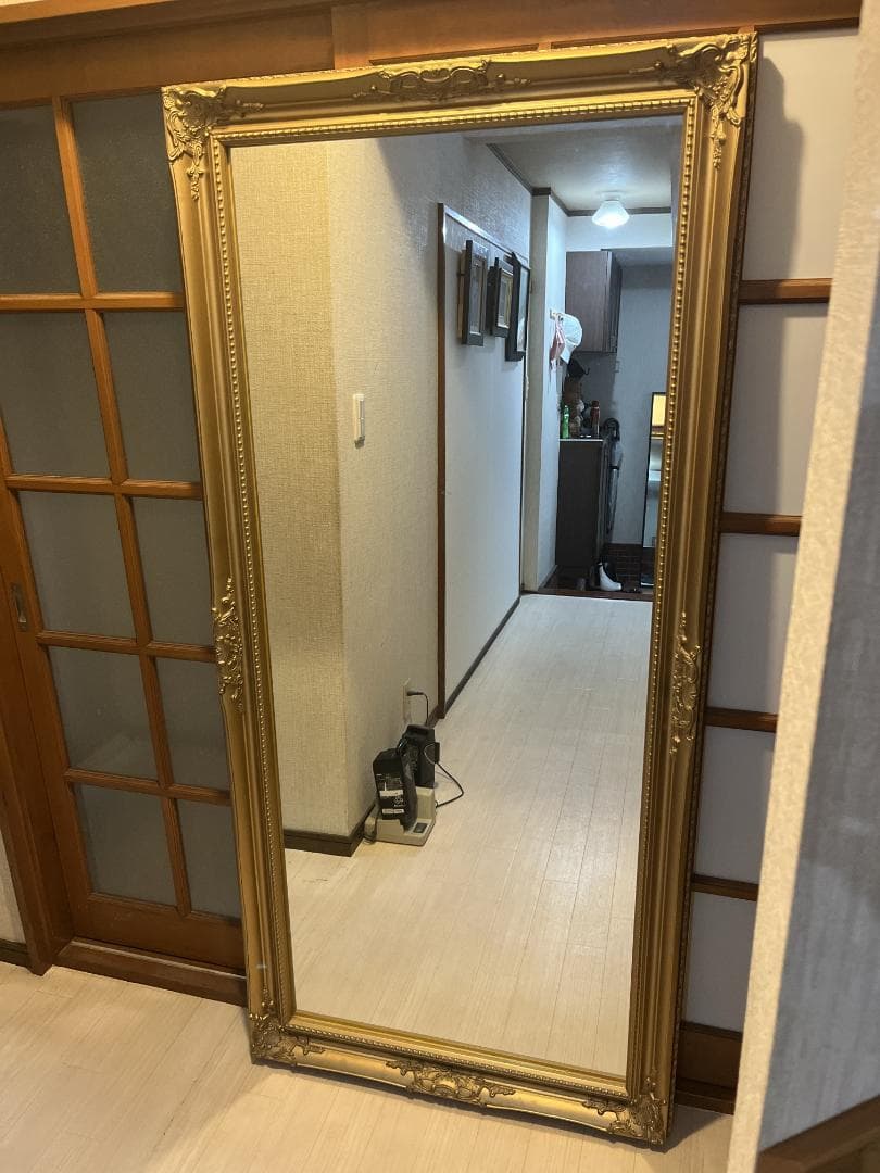 全身鏡 アンティーク調 ミラー 170cm 大型 ヴィンテージ調 ゴールド