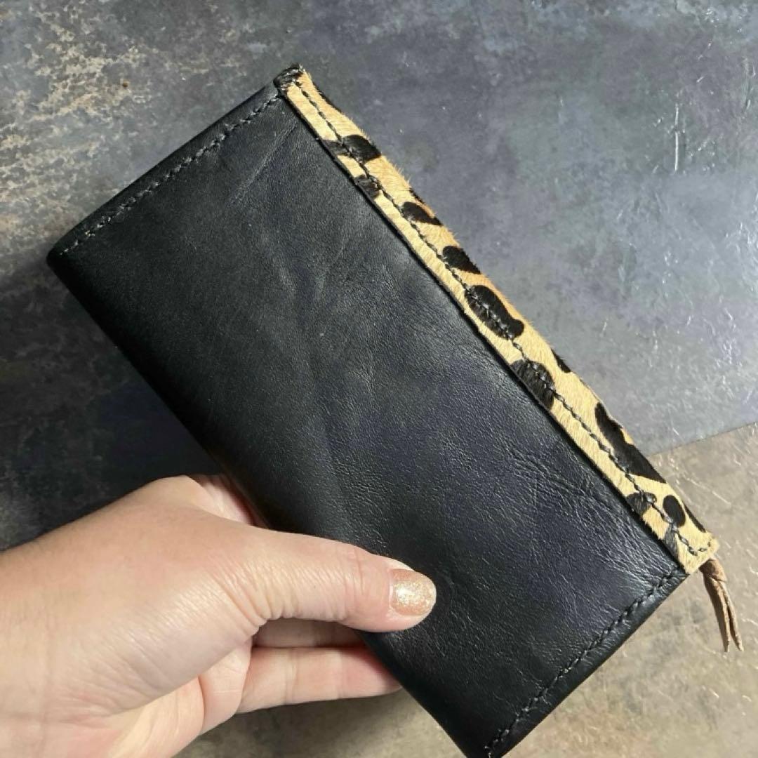 本革☆ハラコ長財布　ブラックヌメ革　革財布