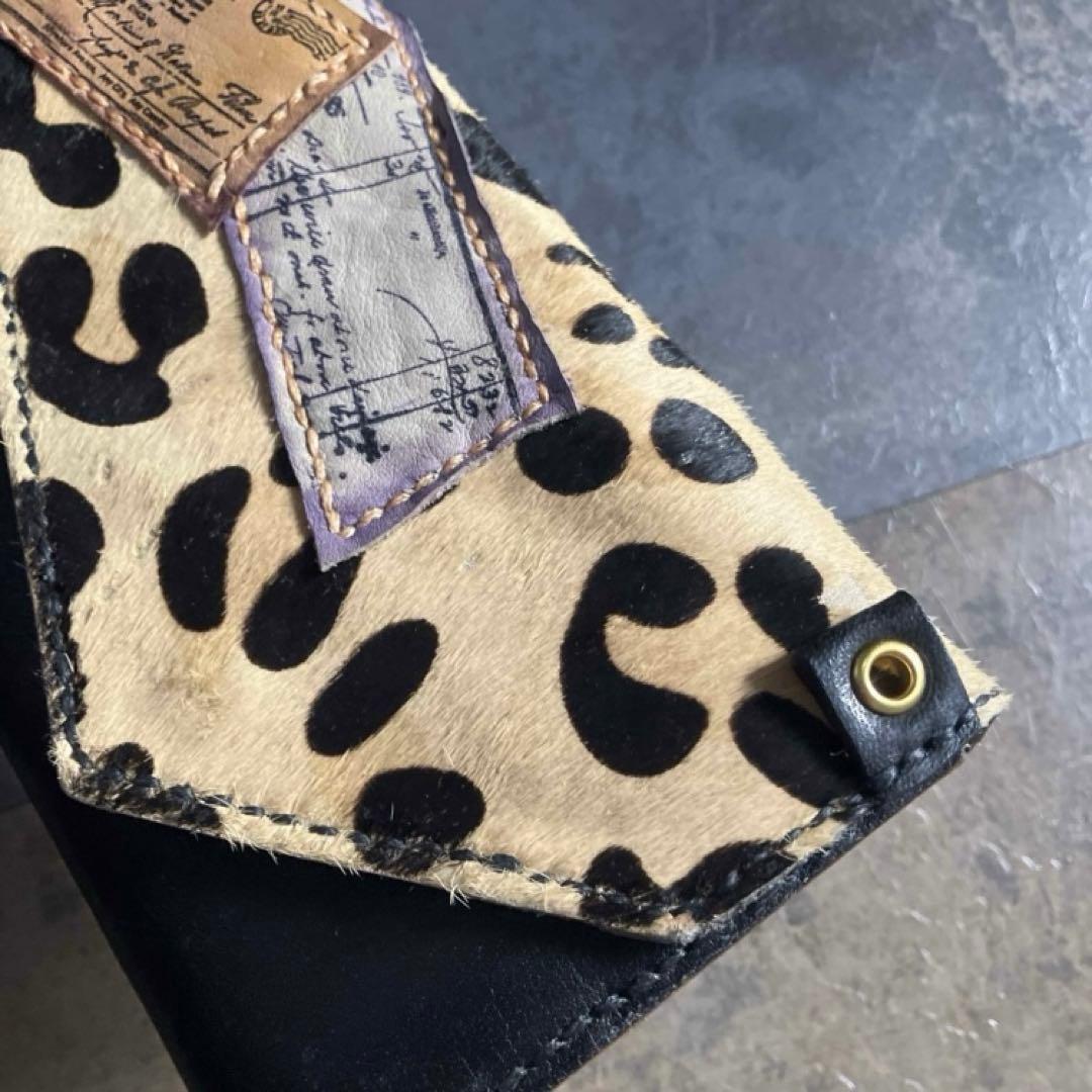 本革☆ハラコ長財布　ブラックヌメ革　革財布