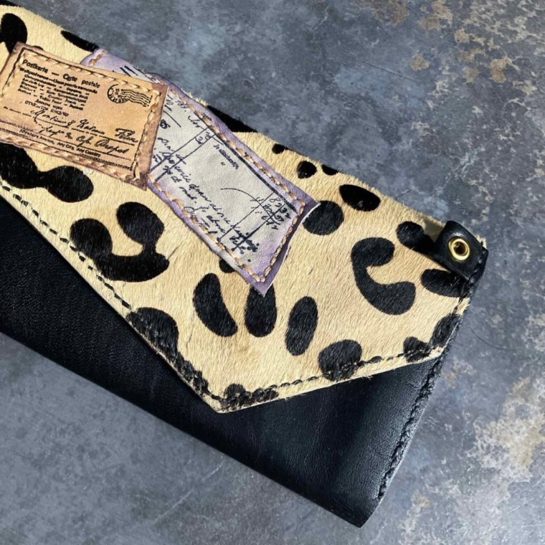 本革☆ハラコ長財布　ブラックヌメ革　革財布