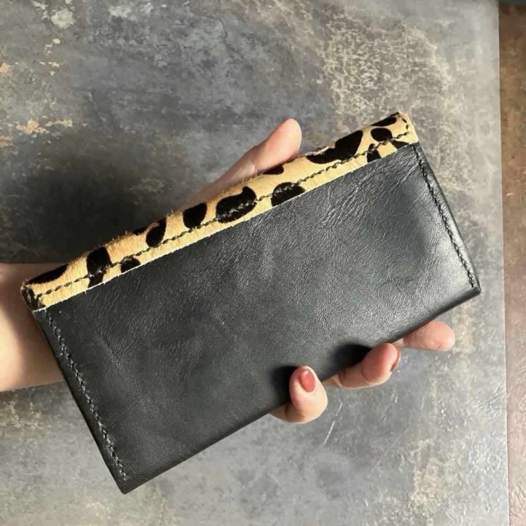 本革☆ハラコ長財布　ブラックヌメ革　革財布