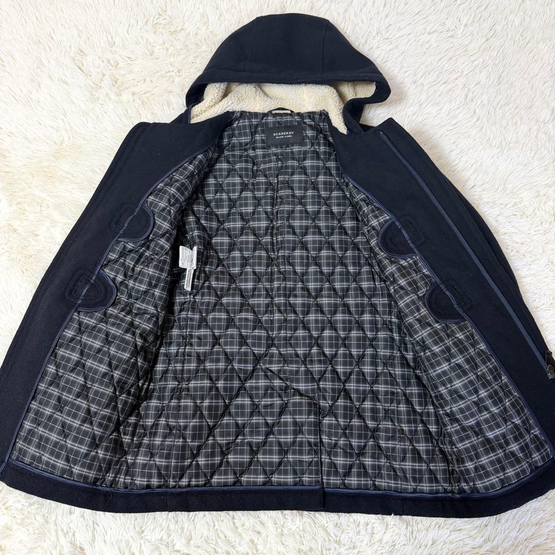 美品 バーバリーブラックレーベル ダッフルコート ボアフード ブラック L