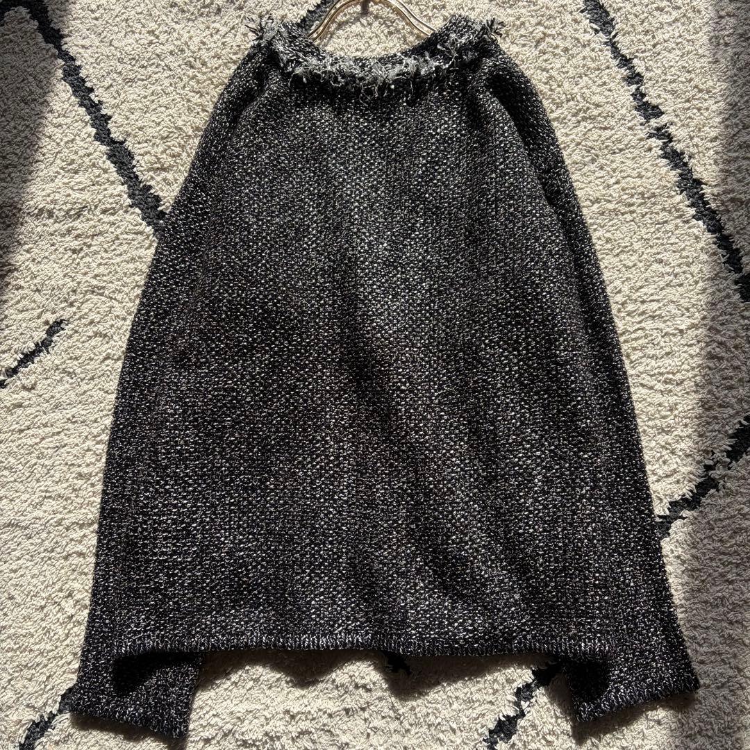 美品✨リヴドロワ ツイードニットカーディガン 黒　ブラック フリンジ