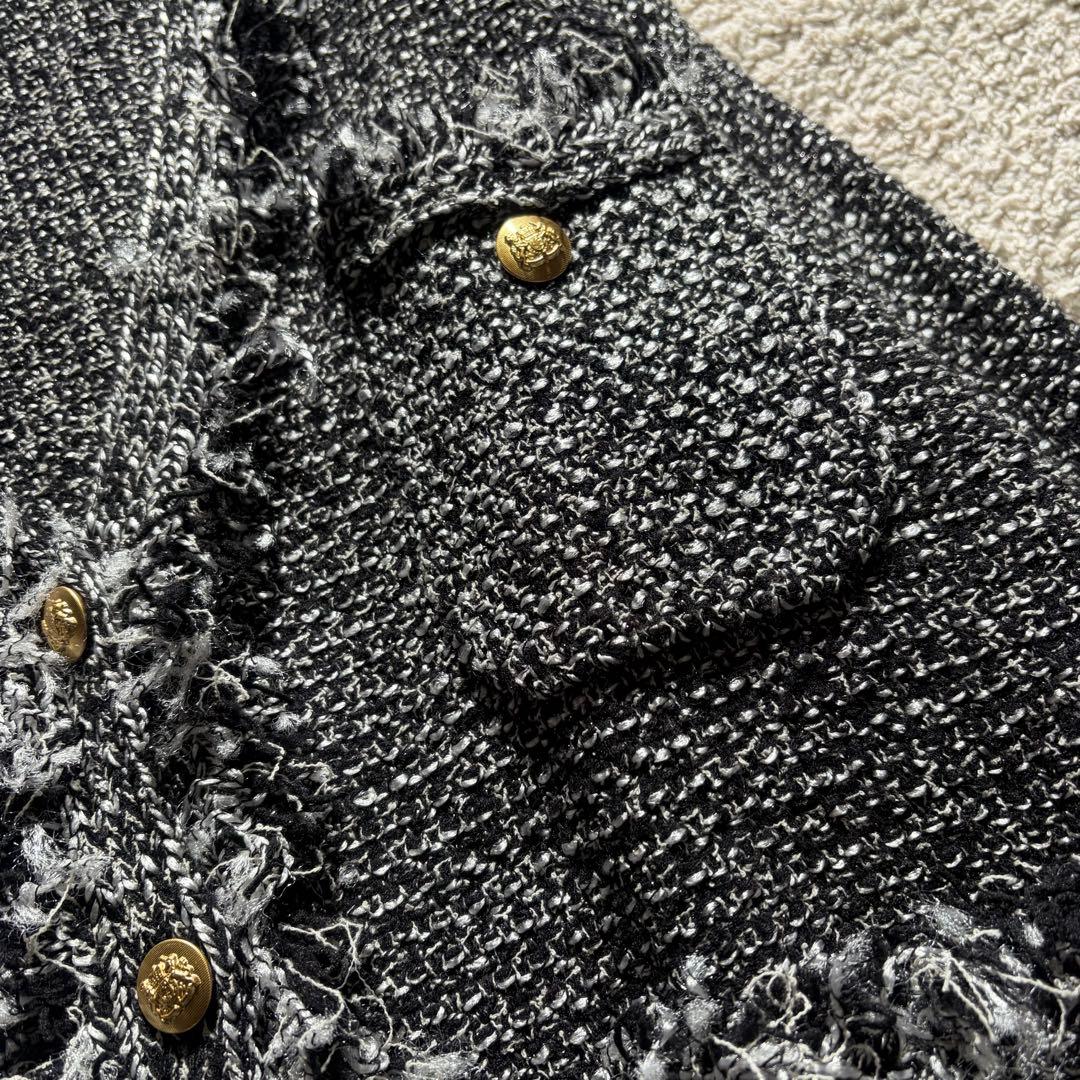 美品✨リヴドロワ ツイードニットカーディガン 黒　ブラック フリンジ