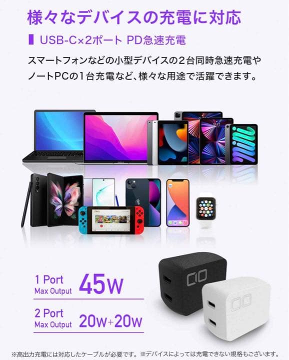 未使用品！ CIO PD G45W2C NovaPort DUO GaN 黒 白