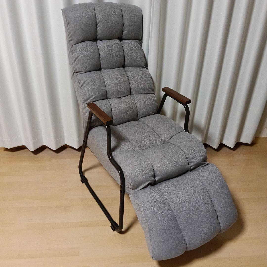 リクライニング機能付き　グレー　ソファ　一人掛けチェア