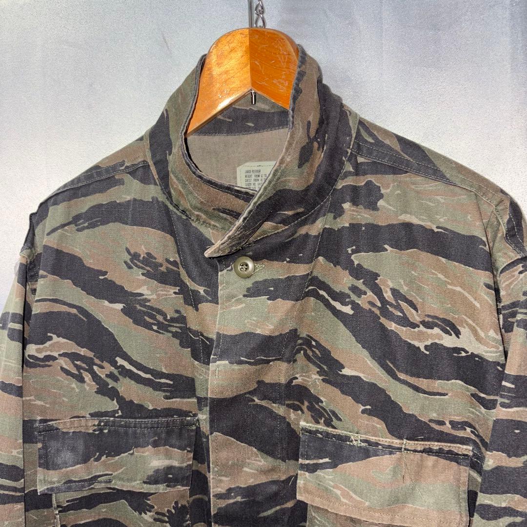 80s ミリタリー　L コンバットジャケット　タイガーストライプ　米軍実物　総柄