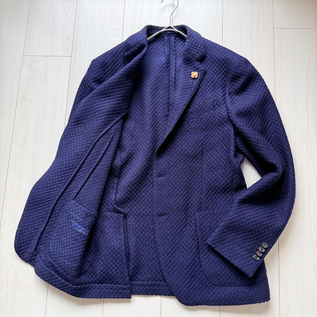 美品✨ラルディーニ　ニットジャケット　ハニカム織　ウール　ブートニエール