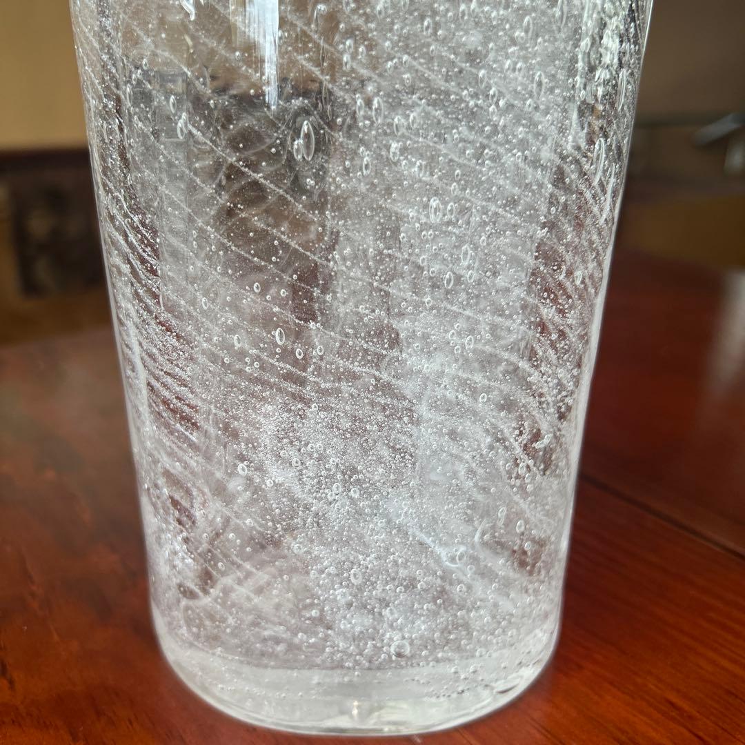 新品◆67 荒川尚也　オーバル花器　大　アワガラス　ストライプ　晴耕社ガラス工房