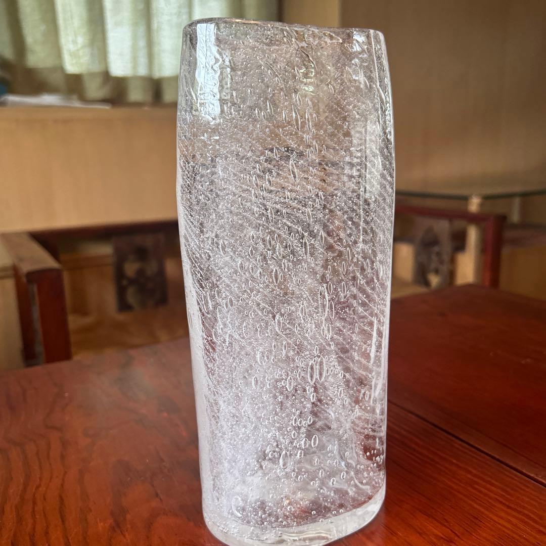 新品◆67 荒川尚也　オーバル花器　大　アワガラス　ストライプ　晴耕社ガラス工房