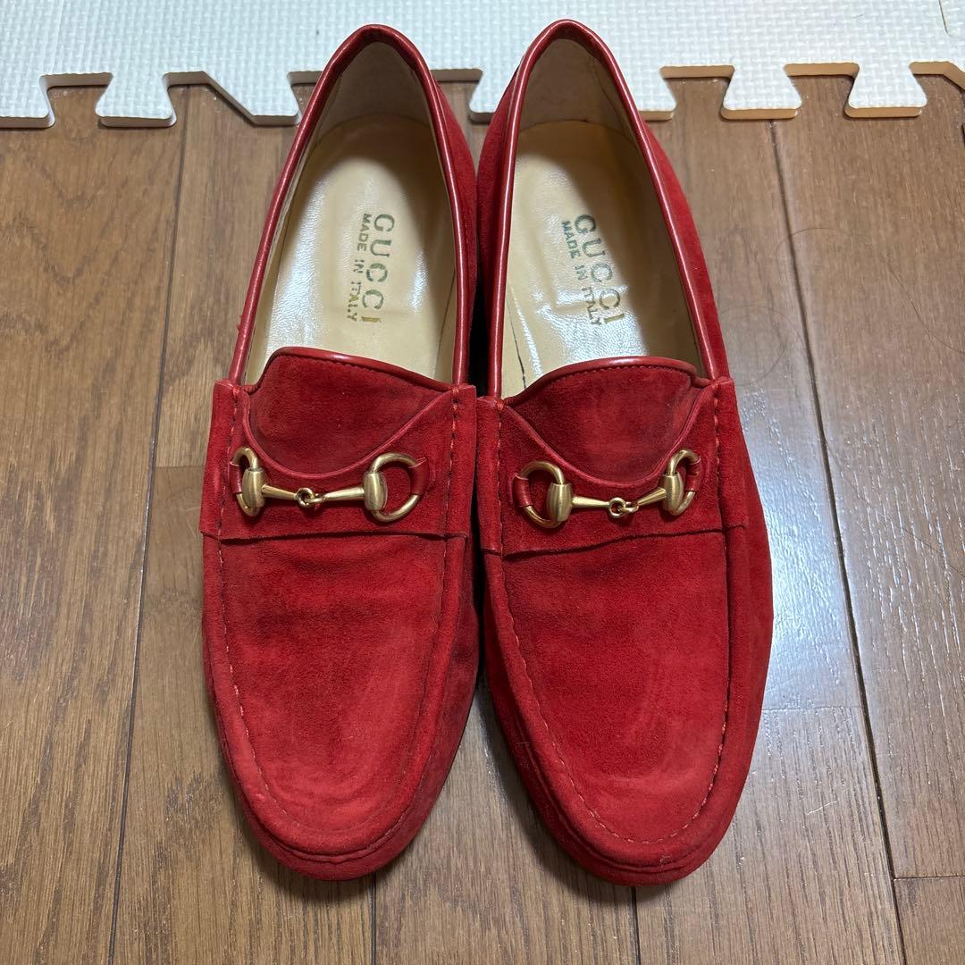 グッチ　GUCCI ローファー　赤　スウェード　38.5C 24.5センチ