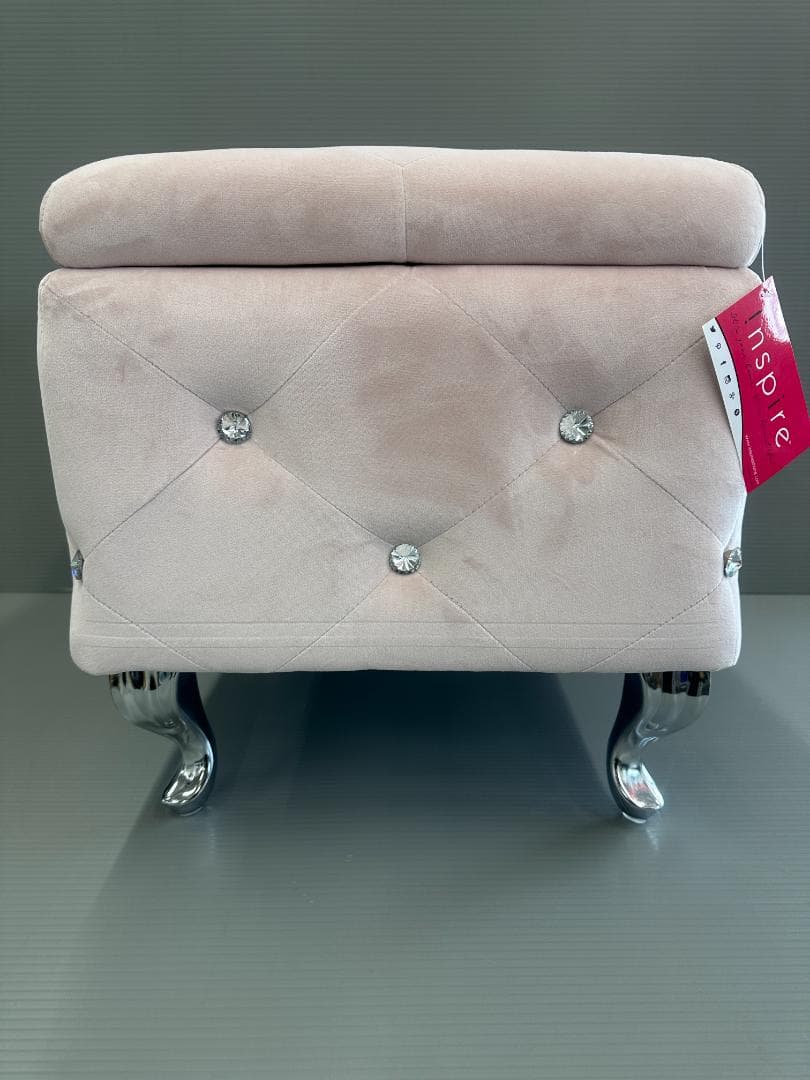 ベルベット＆クリスタルボタン付き オットマン スツール 収納付き ピンク