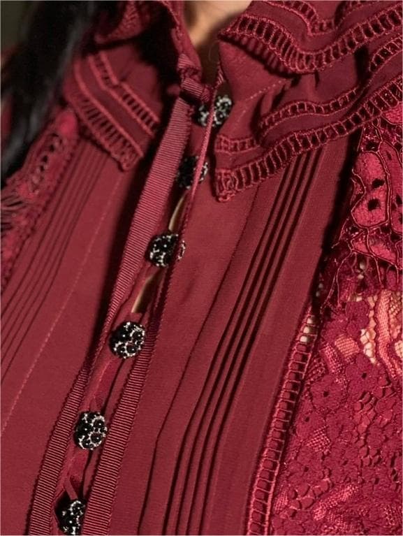 E*様 セルフポートレイト ティアードワンピース コードレース ボルドー UK8