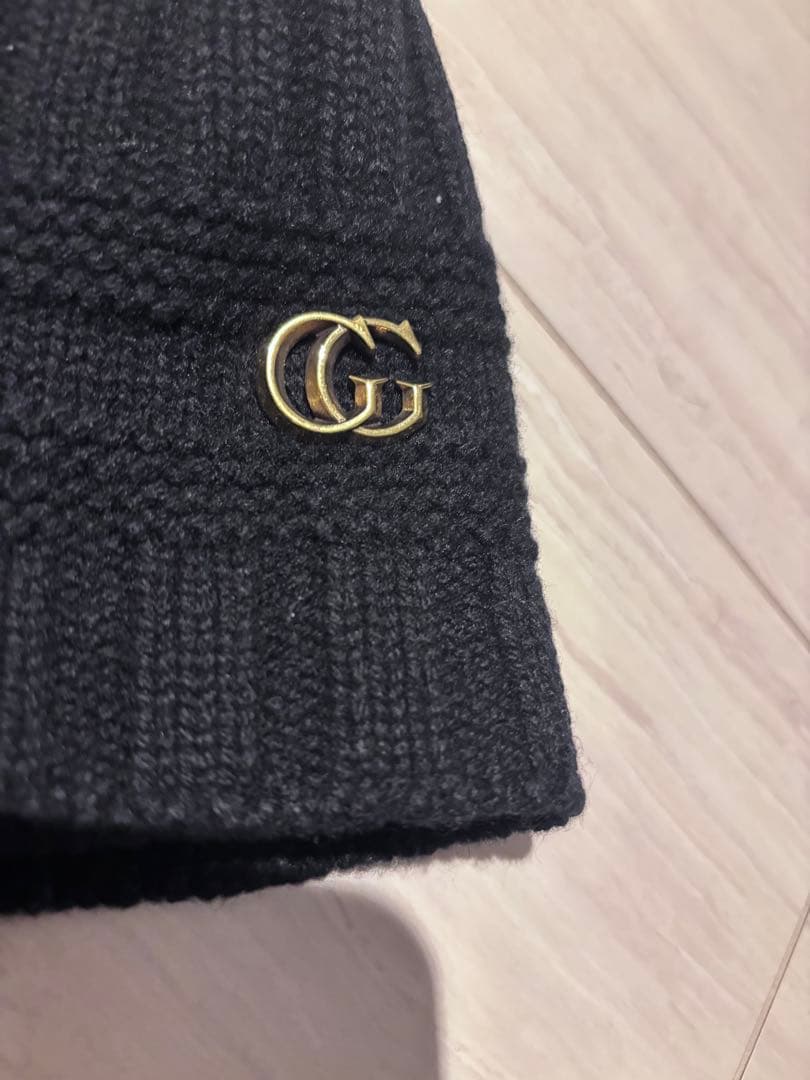 GUCCI グッチ　ビーニー　ニットキャップ　gg 金具　ブラック