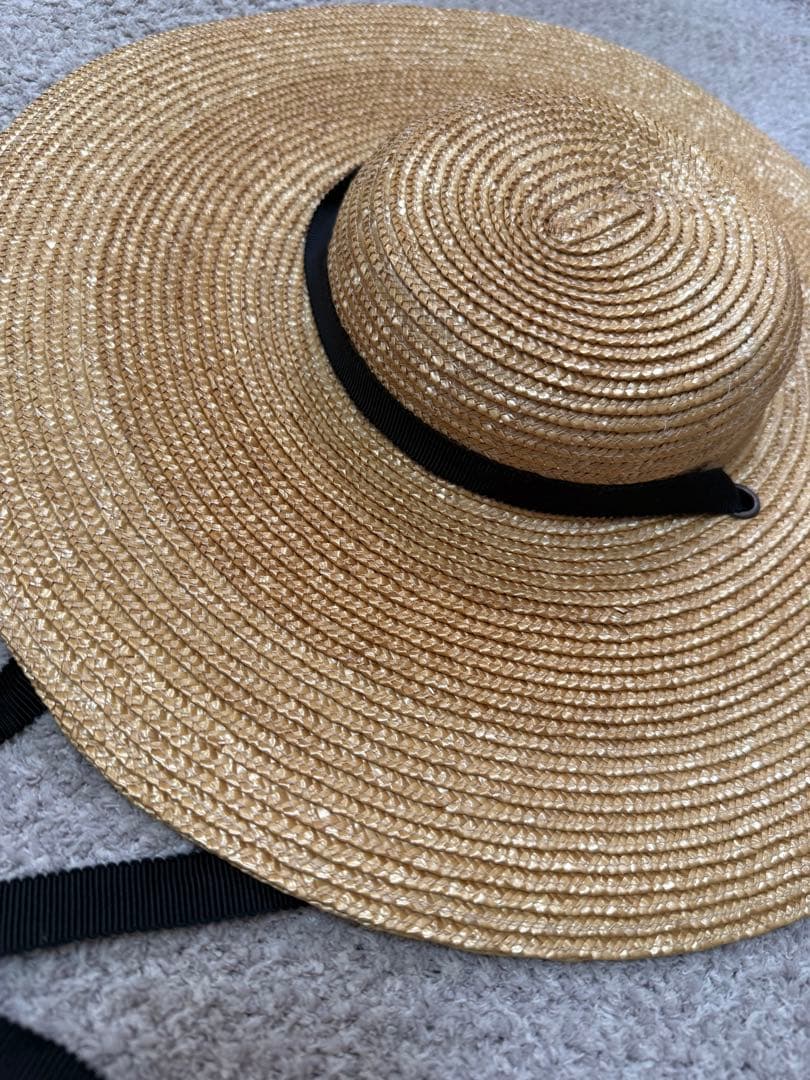 最終値下 sugri ブリムハット ストローハット グログランリボン 麦わら