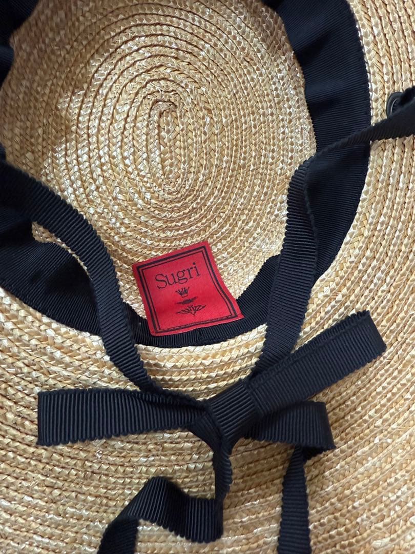 最終値下 sugri ブリムハット ストローハット グログランリボン 麦わら