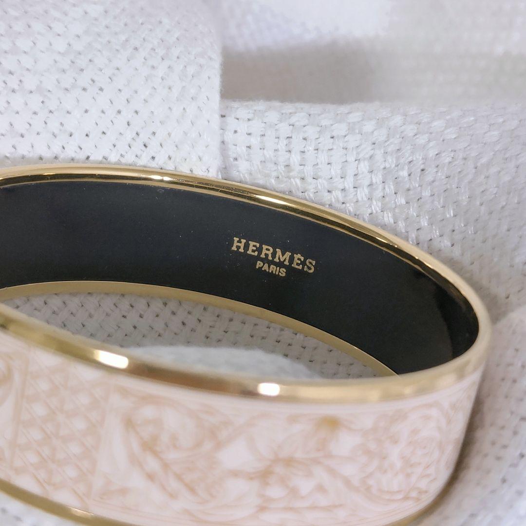 エルメスHERMESエマイユGM七宝焼バングルブレスレット白ホワイト金ゴールド