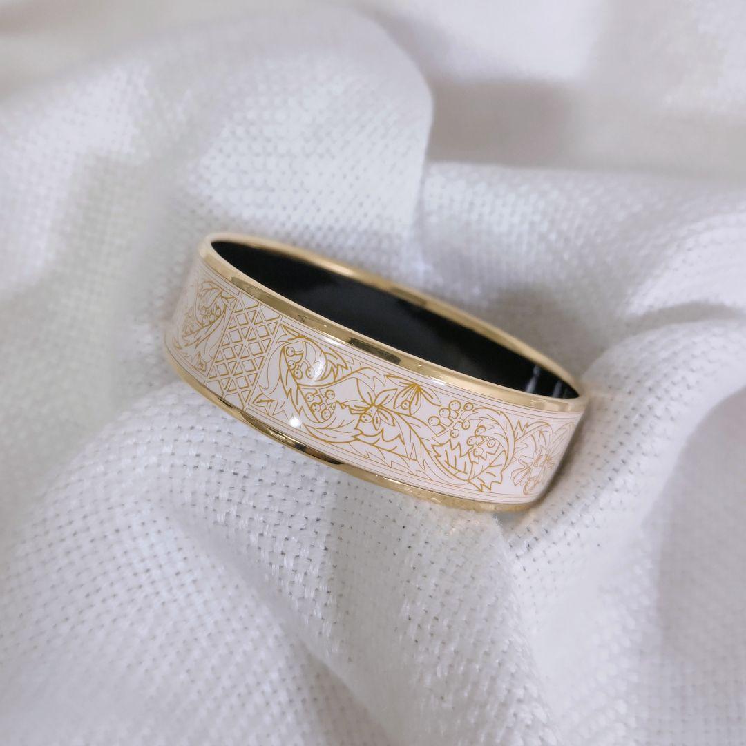 エルメスHERMESエマイユGM七宝焼バングルブレスレット白ホワイト金ゴールド