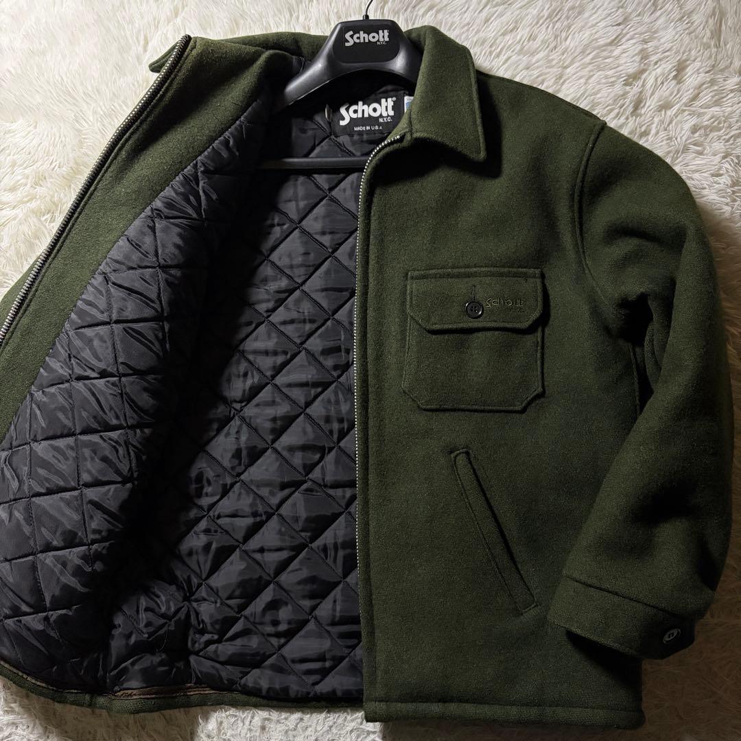 【米国製】schott ウールコート　グリーン　刺繍　ロゴ　720J 40