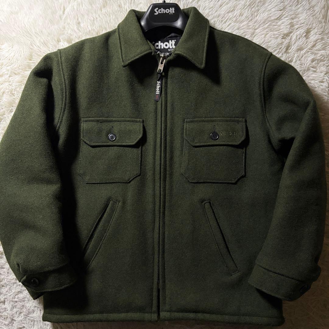 【米国製】schott ウールコート　グリーン　刺繍　ロゴ　720J 40