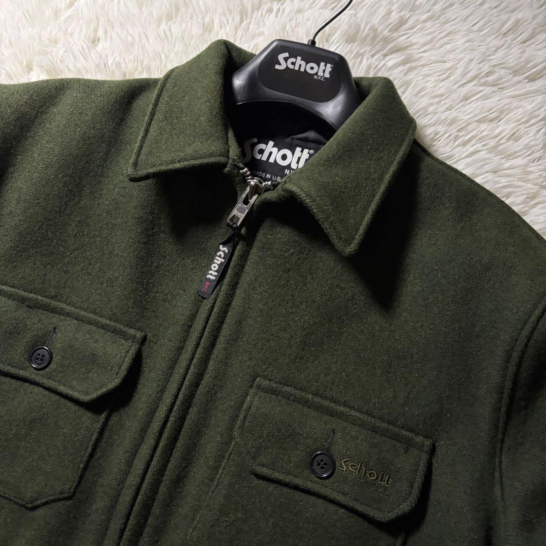 【米国製】schott ウールコート　グリーン　刺繍　ロゴ　720J 40