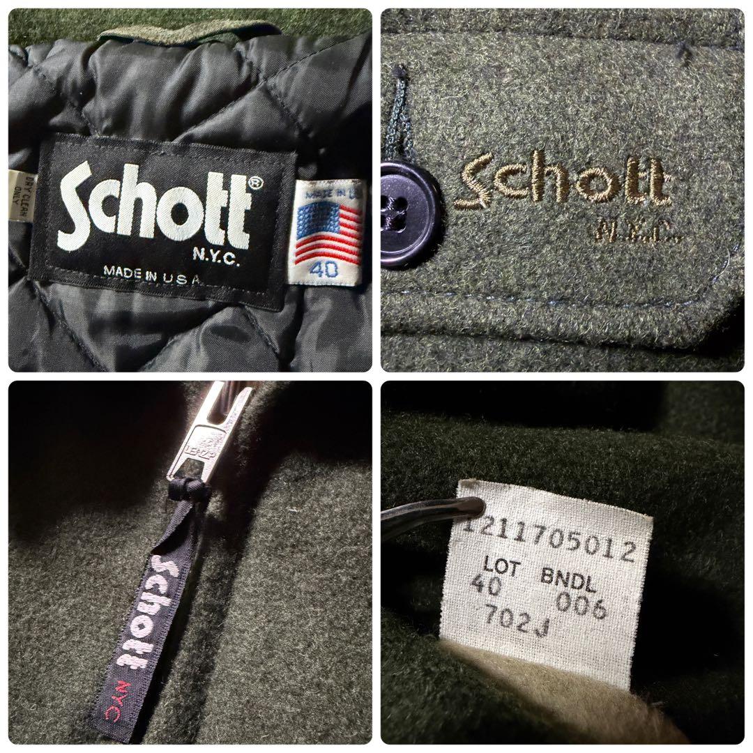 【米国製】schott ウールコート　グリーン　刺繍　ロゴ　720J 40